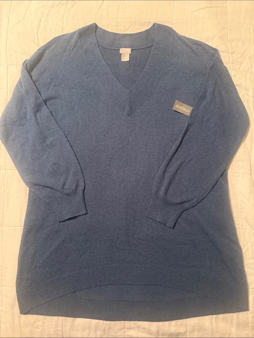 NWT Chico's Women’s V-Neck Tunic Sweater - Denim Blue